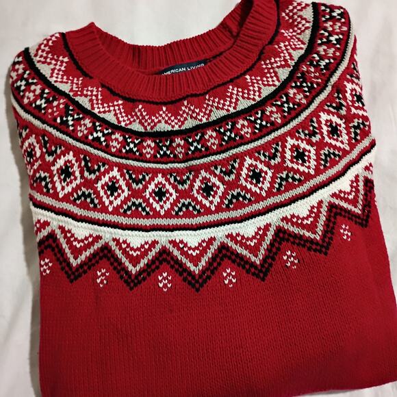 Christmas Sweater XL Red Cotton-Blend AMERICAN LIVING Raglan-Sleeve ALL WINTER - Picture 1 of 9